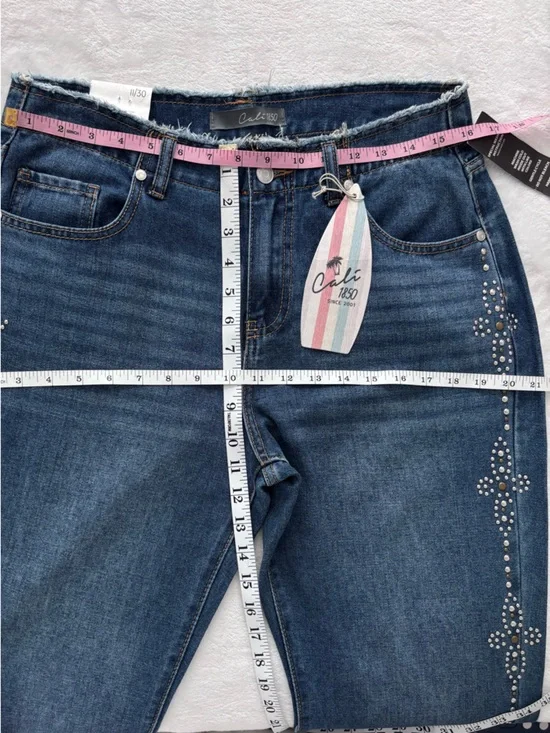 CALI 1850 Mid Rise Stud Boot Cut Frayed Waistband Jean--NWT--11/30 - Picture 14 of 15